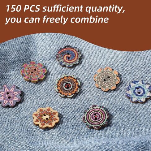 cobee 150 Pcs Mixed Pattern Vintage Flower Wooden Button, 20mm Round Wood Buttons Vintage Sewing Patterns, Colorful Button 2 Holes Decorative Buttons for DIY Sewing, Clothing Replacement in Saudi Arabia