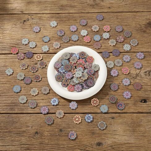 cobee 150 Pcs Mixed Pattern Vintage Flower Wooden Button, 20mm Round Wood Buttons Vintage Sewing Patterns, Colorful Button 2 Holes Decorative Buttons for DIY Sewing, Clothing Replacement in Saudi Arabia