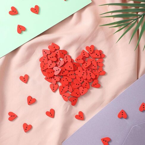 150 قطعة من أزرار القلب الحمراء، 2 أزرار خشبية على شكل قلب للحرف اليدوية وأفكار الخياطة واللوازم الحرفية، 0.6 بوصة in Kuwait