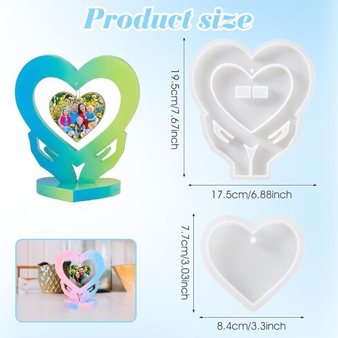 2 Pcs Heart Photo Frame Silicone Mold Set with 10 Chains, Love Epoxy Resin Picture Frame Molds Picture Display Mold for DIY Crafts, Wedding Decor, Home Decoration, Valentine's Day Gifts Memory Keepsak in Saudi Arabia
