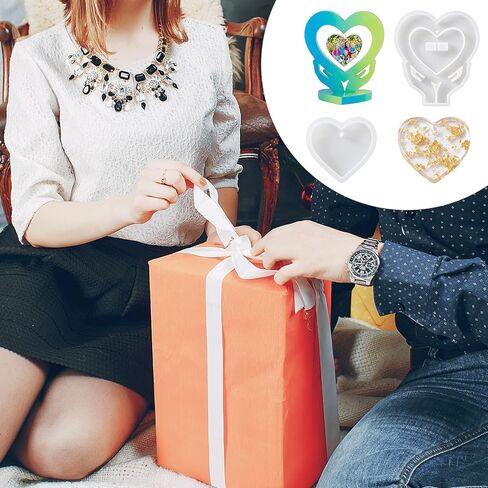 2 Pcs Heart Photo Frame Silicone Mold Set with 10 Chains, Love Epoxy Resin Picture Frame Molds Picture Display Mold for DIY Crafts, Wedding Decor, Home Decoration, Valentine's Day Gifts Memory Keepsak in Saudi Arabia