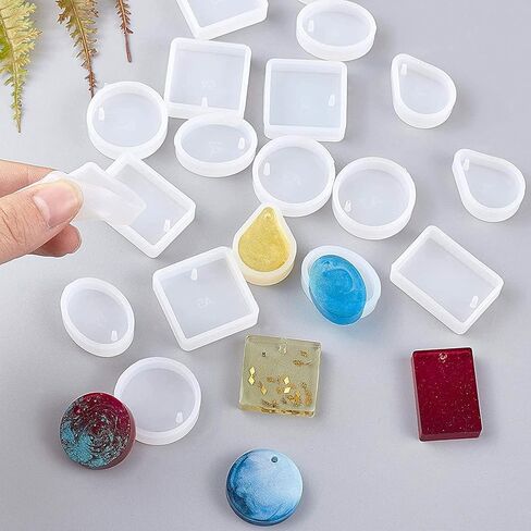 Yayatty 18 PCS Clear Jewelry Silicone Molds Set Silicone Resin Mould with Hanging Hole Pendant Moulds for Resin for DIY Jewelry Craft Making in Saudi Arabia
