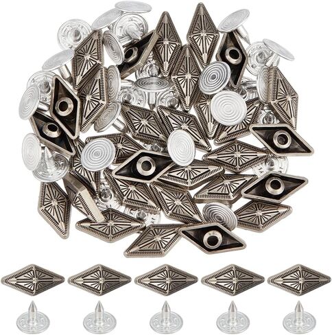 30Pcs Antique Silver Rivets Rhombus Diamond Shape Punk Rock Leather Tacks Decorative Vintage Studs Rivet for Making Clothing Accessories Garments Purse Boots Bgas Decor DIY Crafts in Saudi Arabia