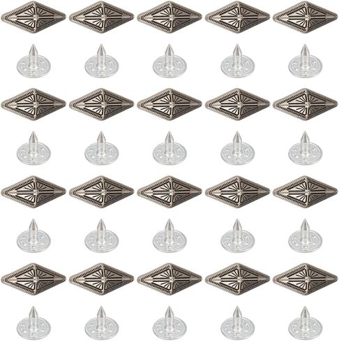 30Pcs Antique Silver Rivets Rhombus Diamond Shape Punk Rock Leather Tacks Decorative Vintage Studs Rivet for Making Clothing Accessories Garments Purse Boots Bgas Decor DIY Crafts in Saudi Arabia