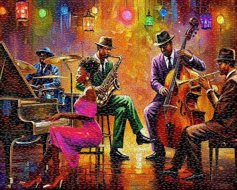 Springbok Neon Notes 1000 Piece Jigsaw Puzzle for Adults - Jazz Musicians - Unique Cut Pieces - Made in USA in Saudi Arabia