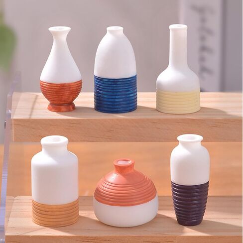 6 Pieces Mini Clay Pots for Crafts Dollhouse Miniatures Resin Vase Tiny Potted Plant for Dollhouse Furniture Bedroom Mini Garden Plants in Saudi Arabia