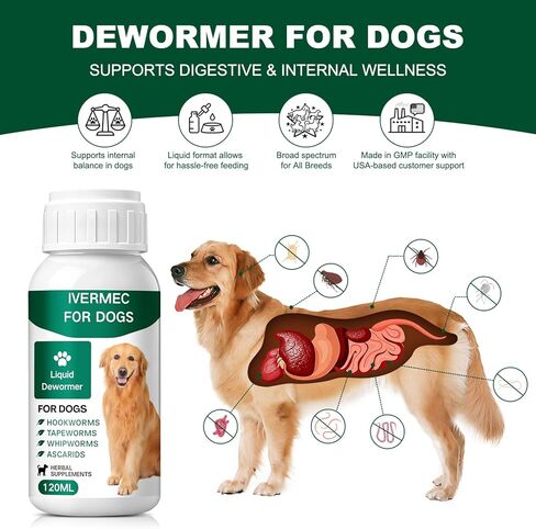 lvermect Dewormer Liquid for Dogs, Broad Spectrum for All Wormer, Hookworms, Lung Worms, Pin Worms, Round Worms in Kuwait