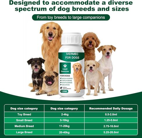 lvermect Dewormer Liquid for Dogs, Broad Spectrum for All Wormer, Hookworms, Lung Worms, Pin Worms, Round Worms in Kuwait