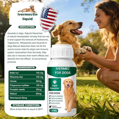 lvermect Dewormer Liquid for Dogs, Broad Spectrum for All Wormer, Hookworms, Lung Worms, Pin Worms, Round Worms in Kuwait