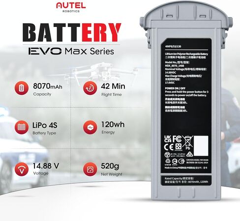 Autel EVO Max 4T Battery, 2026 8070mAh 14.88V, Hot-Swapping, Auto self-Heating in Low Temperatures,42 Minutes Flight, Designed for EVO Max 4N/ 4T (XE) Drone in Saudi Arabia