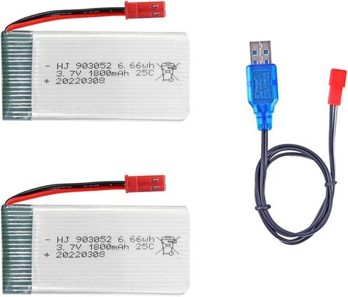 بطارية ليبو 3.7 فولت 1800 مللي أمبير في الساعة JST Plug 25C لبطارية طائرة بدون طيار RC كوادكوبتر 2 حزمة مع شاحن بطارية 3.7 فولت in Kuwait