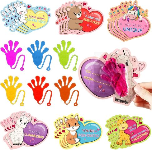 Tatuo 36 Pack Valentine's Day Cards Valentine Cute Animal Cards Unicorn Valentines Exchange Sticky Hands for Valentine Party Favors Gift Exchange Supplies(Cute Animals) in Saudi Arabia