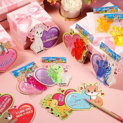 Tatuo 36 Pack Valentine's Day Cards Valentine Cute Animal Cards Unicorn Valentines Exchange Sticky Hands for Valentine Party Favors Gift Exchange Supplies(Cute Animals) in Saudi Arabia