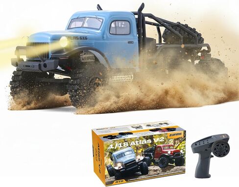 EAZYRC FMS Rochobby 1/10 Atlas Ready Set RC Crawler RC Truck 4X4 مع إضاءة، راديو 2.4 جيجا هرتز، محمل كروي، تروس معدنية كاملة، تعليق 4 وصلات، جسم سيارة منفصل سريع للبالغين (برتقالي) in Kuwait