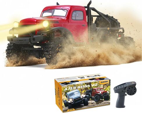 EAZYRC FMS Rochobby 1/10 Atlas Ready Set RC Crawler RC Truck 4X4 مع إضاءة، راديو 2.4 جيجا هرتز، محمل كروي، تروس معدنية كاملة، تعليق 4 وصلات، جسم سيارة منفصل سريع للبالغين (برتقالي) in Kuwait