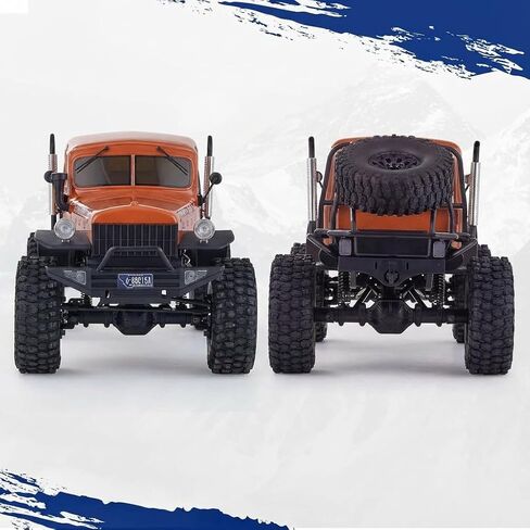 EAZYRC FMS Rochobby 1/10 Atlas Ready Set RC Crawler RC Truck 4X4 مع إضاءة، راديو 2.4 جيجا هرتز، محمل كروي، تروس معدنية كاملة، تعليق 4 وصلات، جسم سيارة منفصل سريع للبالغين (برتقالي) in Kuwait