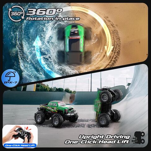 DEERC BG028 شاحنة/قارب الوحش البرمائي RC، IPX7 سيارة تحكم عن بعد مقاومة للماء مع التحكم في استشعار الإيماءات، 2.4 جيجا هرتز 4WD RC سيارة مع دوران 360 درجة، ضوء متدفق، لعب 40 دقيقة ألعاب شاحنة RC للأطفال الأولاد in Saudi Arabia
