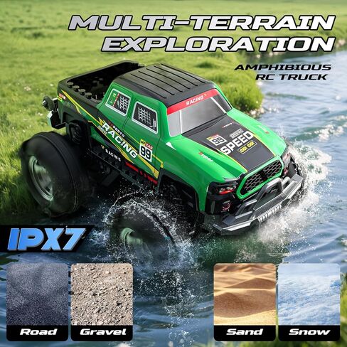 DEERC BG028 شاحنة/قارب الوحش البرمائي RC، IPX7 سيارة تحكم عن بعد مقاومة للماء مع التحكم في استشعار الإيماءات، 2.4 جيجا هرتز 4WD RC سيارة مع دوران 360 درجة، ضوء متدفق، لعب 40 دقيقة ألعاب شاحنة RC للأطفال الأولاد in Saudi Arabia