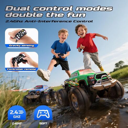 DEERC BG028 شاحنة/قارب الوحش البرمائي RC، IPX7 سيارة تحكم عن بعد مقاومة للماء مع التحكم في استشعار الإيماءات، 2.4 جيجا هرتز 4WD RC سيارة مع دوران 360 درجة، ضوء متدفق، لعب 40 دقيقة ألعاب شاحنة RC للأطفال الأولاد in Saudi Arabia