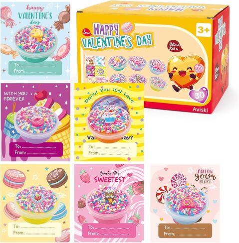 Aviski 30Pcs Valentine Cards with Slime for Kids, Valentines Cards Classroom Exchange, Party Favors Gift Party Bag Fillers Party Supplies in Saudi Arabia