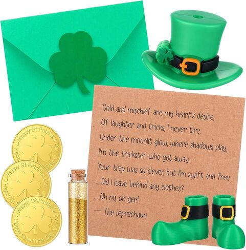 Youyole 8 Pcs St. Patrick's Day Leprechaun Trap Crafts Kit Include Shamrock Gold Coins, Letter, Top Hat and Boot, Mini Lucky Gold Glitter Bottle Catch a Leprechaun Trap St. Patricks Day Party Supplies in Saudi Arabia