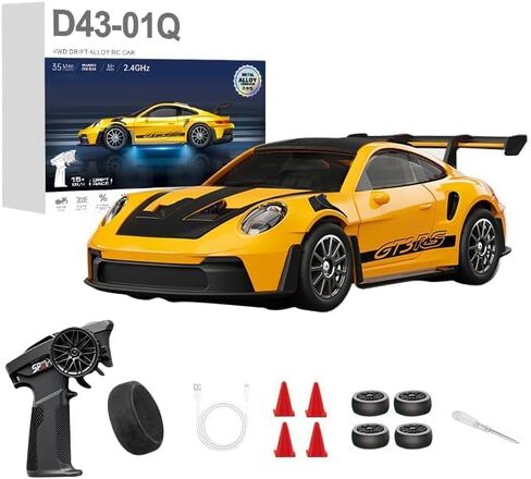 سيارة سباق 1:43 RC Drift 20KM/H مع جيروسكوب، 2.4G 4WD سيارة سباق رياضية من خليط معدني متناسب بالكامل، سرعة قابلة للتعديل، إضاءة LED للمراهقين والبالغين-D43-01 in Saudi Arabia