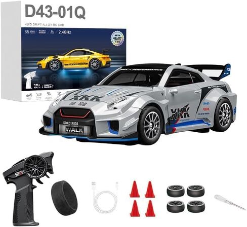 سيارة سباق 1:43 RC Drift 20KM/H مع جيروسكوب، 2.4G 4WD سيارة سباق رياضية من خليط معدني متناسب بالكامل، سرعة قابلة للتعديل، إضاءة LED للمراهقين والبالغين-D43-01 in Saudi Arabia