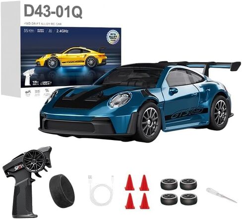سيارة سباق 1:43 RC Drift 20KM/H مع جيروسكوب، 2.4G 4WD سيارة سباق رياضية من خليط معدني متناسب بالكامل، سرعة قابلة للتعديل، إضاءة LED للمراهقين والبالغين-D43-01 in Saudi Arabia