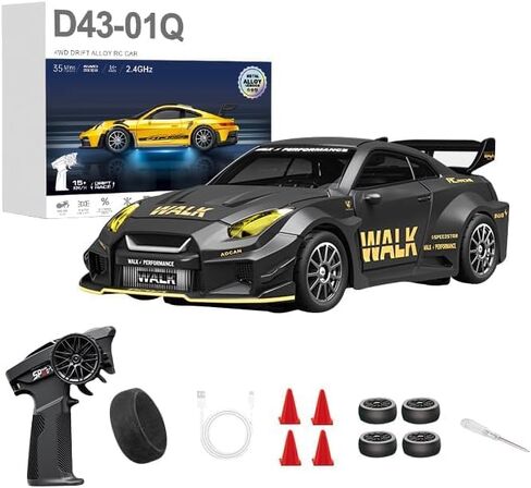 سيارة سباق 1:43 RC Drift 20KM/H مع جيروسكوب، 2.4G 4WD سيارة سباق رياضية من خليط معدني متناسب بالكامل، سرعة قابلة للتعديل، إضاءة LED للمراهقين والبالغين-D43-01 in Saudi Arabia