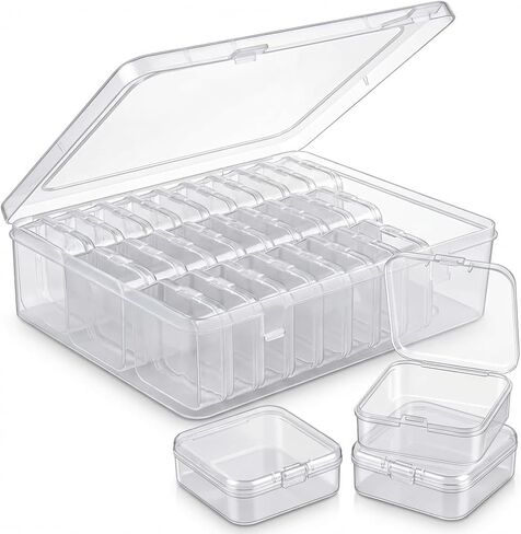 Bead Organizer Box, 30 Pcs Small boxes and 1 Big box,Mini Clear Dimond Plastic Storage Containers Boxes with Hinged Lid and Rectangle for Bracelet Making DIY Jewelry Craft Nail beads in Saudi Arabia