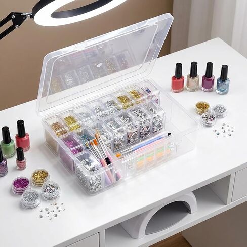 Bead Organizer Box, 30 Pcs Small boxes and 1 Big box,Mini Clear Dimond Plastic Storage Containers Boxes with Hinged Lid and Rectangle for Bracelet Making DIY Jewelry Craft Nail beads in Saudi Arabia