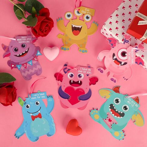 cochie 24 مجموعات عيد الحب الحرفية مجموعات للأطفال DIY الوحش بطاقات زخرفة عيد الحب فئة لعبة الأنشطة ورقة الحرف للبنين بنات المدرسة الصف المنزل in Saudi Arabia