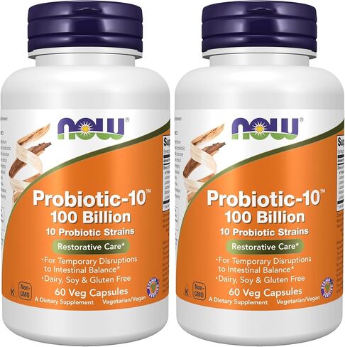 NOW Supplements, Probiotic-10™، 100 مليار، مع 10 سلالات بروبيوتيك، منتجات الألبان، خالية من الصويا والغلوتين، تم التحقق من سلالاتها، 60 كبسولة نباتية in Saudi Arabia