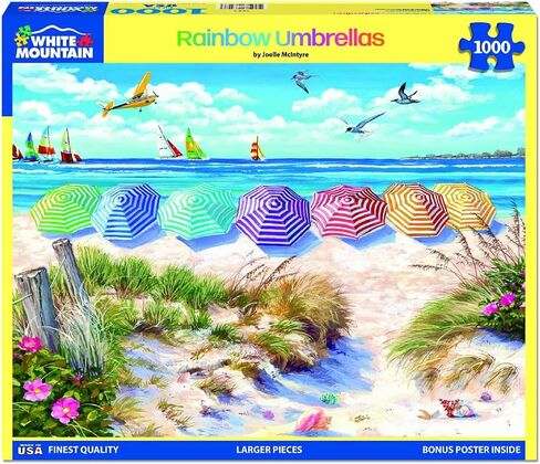 White Mountain 1000 Piece Jigsaw Puzzle Fun Summer Beach Puzzles with Large Pieces Gift for Adults and Family 24"x30" - Rainbow Umbrellas in Saudi Arabia