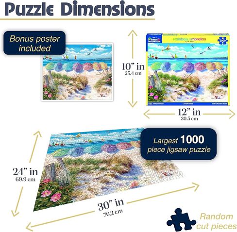 White Mountain 1000 Piece Jigsaw Puzzle Fun Summer Beach Puzzles with Large Pieces Gift for Adults and Family 24"x30" - Rainbow Umbrellas in Saudi Arabia
