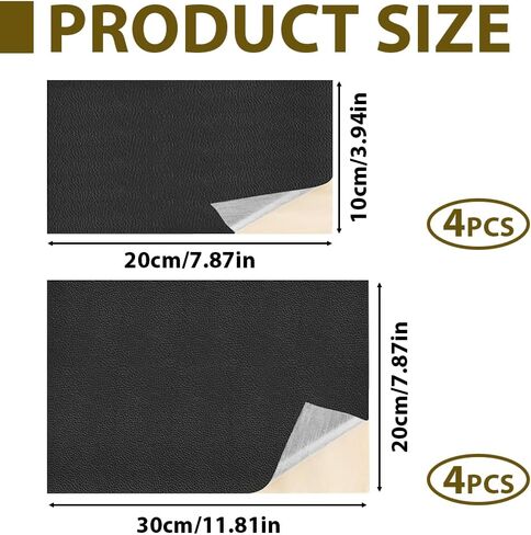 8 Sheets Faux Leather Repair Patch Self-Adhesive Black Leather Patches Waterproof Vinyl Repair Kit for Furniture Car Seats Couch Sofa Chair Surface in Saudi Arabia