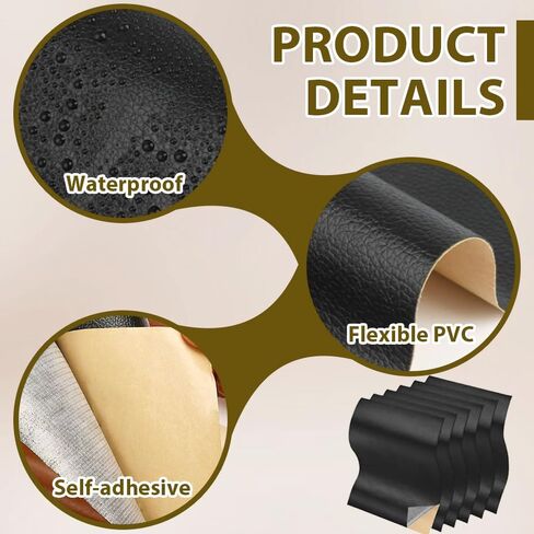 8 Sheets Faux Leather Repair Patch Self-Adhesive Black Leather Patches Waterproof Vinyl Repair Kit for Furniture Car Seats Couch Sofa Chair Surface in Saudi Arabia