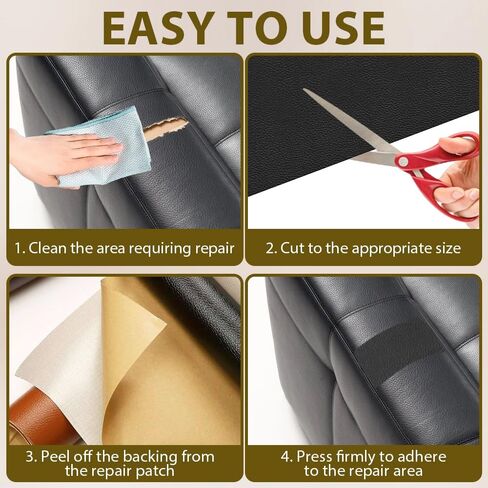 8 Sheets Faux Leather Repair Patch Self-Adhesive Black Leather Patches Waterproof Vinyl Repair Kit for Furniture Car Seats Couch Sofa Chair Surface in Saudi Arabia