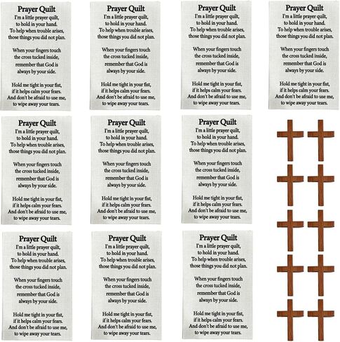 Prayer Quilt Sewing Patchwork - 10 Sets Pocket Prayer Quilt Panel Squares with Small Wooden Crosses, Christian Sewing Project in Kuwait
