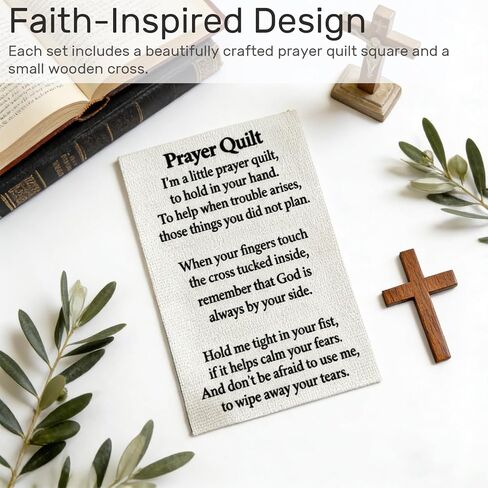 Prayer Quilt Sewing Patchwork - 10 Sets Pocket Prayer Quilt Panel Squares with Small Wooden Crosses, Christian Sewing Project in Kuwait