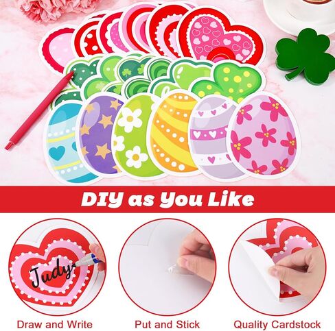 JarThenaAMCS 54Pcs St. Patrick' s Day Easter Valentine' s Day Cutouts Heart Shamrock Egg Paper Cut-Outs with Glue Points for Spring Holiday Classroom Bulletin Board Wall Door Decor in Saudi Arabia