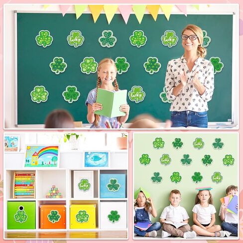 JarThenaAMCS 54Pcs St. Patrick' s Day Easter Valentine' s Day Cutouts Heart Shamrock Egg Paper Cut-Outs with Glue Points for Spring Holiday Classroom Bulletin Board Wall Door Decor in Saudi Arabia