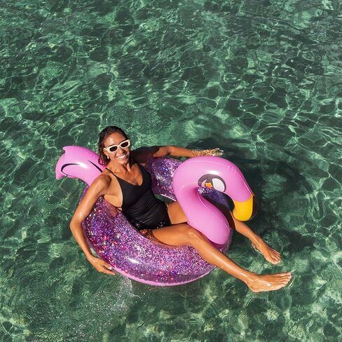 PoolCandy Glitter Flamingo Pool Tube – 40" Inflatable Swim Ring with Pink Holographic Glitter, Heavy-Duty PVC Beach & Pool Float, Supports 250 lbs in Saudi Arabia