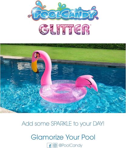 PoolCandy Glitter Flamingo Pool Tube – 40" Inflatable Swim Ring with Pink Holographic Glitter, Heavy-Duty PVC Beach & Pool Float, Supports 250 lbs in Saudi Arabia