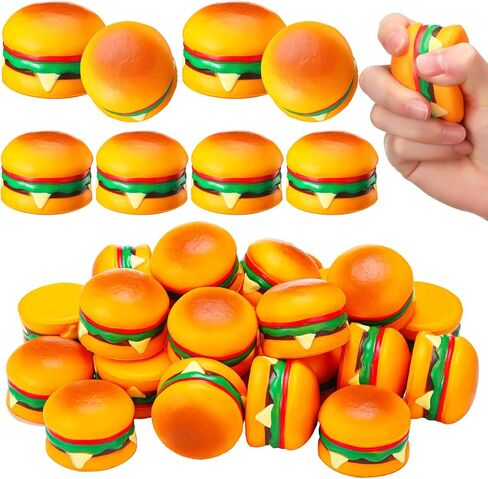 24 Pcs Mini Hamburger Stress Balls Hamburger Party Favors for Boys Girls Adults Birthday Party Favors Classroom Prizes Holiday Goodie Gift Bag Fillers 1.96 Inch PU Foam Stretchy Stress Toys in Saudi Arabia