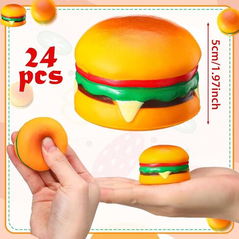 24 Pcs Mini Hamburger Stress Balls Hamburger Party Favors for Boys Girls Adults Birthday Party Favors Classroom Prizes Holiday Goodie Gift Bag Fillers 1.96 Inch PU Foam Stretchy Stress Toys in Saudi Arabia