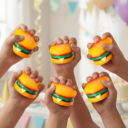 24 Pcs Mini Hamburger Stress Balls Hamburger Party Favors for Boys Girls Adults Birthday Party Favors Classroom Prizes Holiday Goodie Gift Bag Fillers 1.96 Inch PU Foam Stretchy Stress Toys in Saudi Arabia