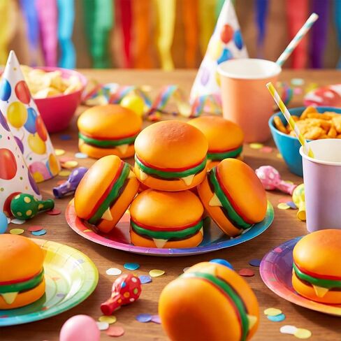 24 Pcs Mini Hamburger Stress Balls Hamburger Party Favors for Boys Girls Adults Birthday Party Favors Classroom Prizes Holiday Goodie Gift Bag Fillers 1.96 Inch PU Foam Stretchy Stress Toys in Saudi Arabia