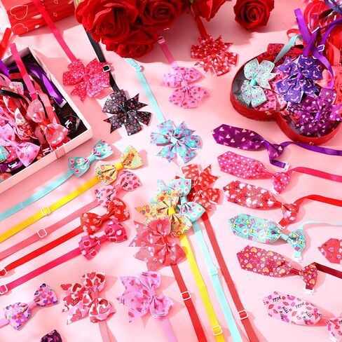 Talltalk 120 Pcs Valentine's Day Dog Bow Ties Collar Set 60 Pink Dog Grooming Bowtie 30 Neckties and 30 Collars for Pet Cat Holiday Accessories in Saudi Arabia