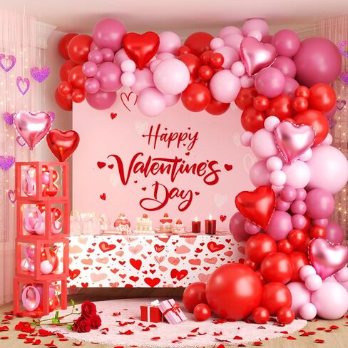 مجموعة بالونات عيد الحب، مجموعة قوس جارلاند، بالونات قلب أحمر وردي أبيض مع صناديق الحب XOXO لتزيين حفلات عيد الحب والذكرى السنوية للخطوبة والزفاف in Saudi Arabia